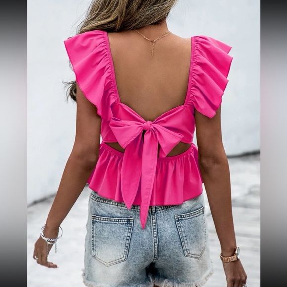 Boho ruffle hem tie back peplum blouse - Picture 2 of 6